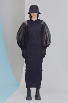 CFCL - FLUTED LUCENT LONG PUFF SLEEVE DRESS-black-23aw | asterisk 