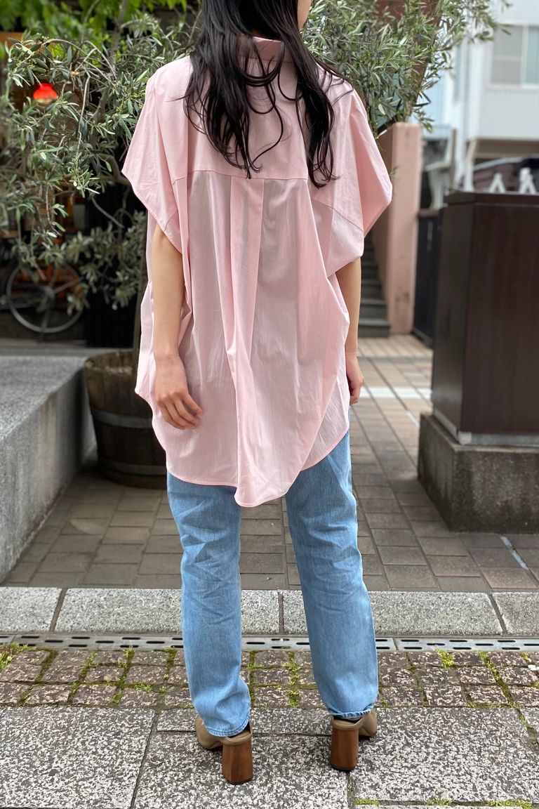 ATON - micro shrink lawn oversized sleeveless shirt -pink- women 