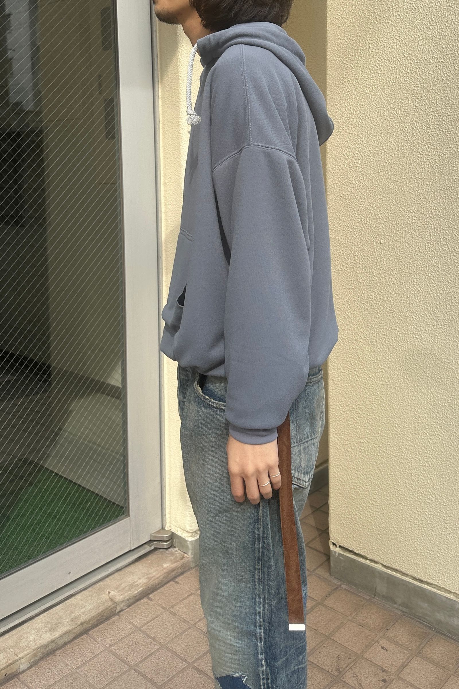 FOUNDOUR - W FACE HOODIE/後付けパーカ-SMOKE BLUE-25ss | asterisk