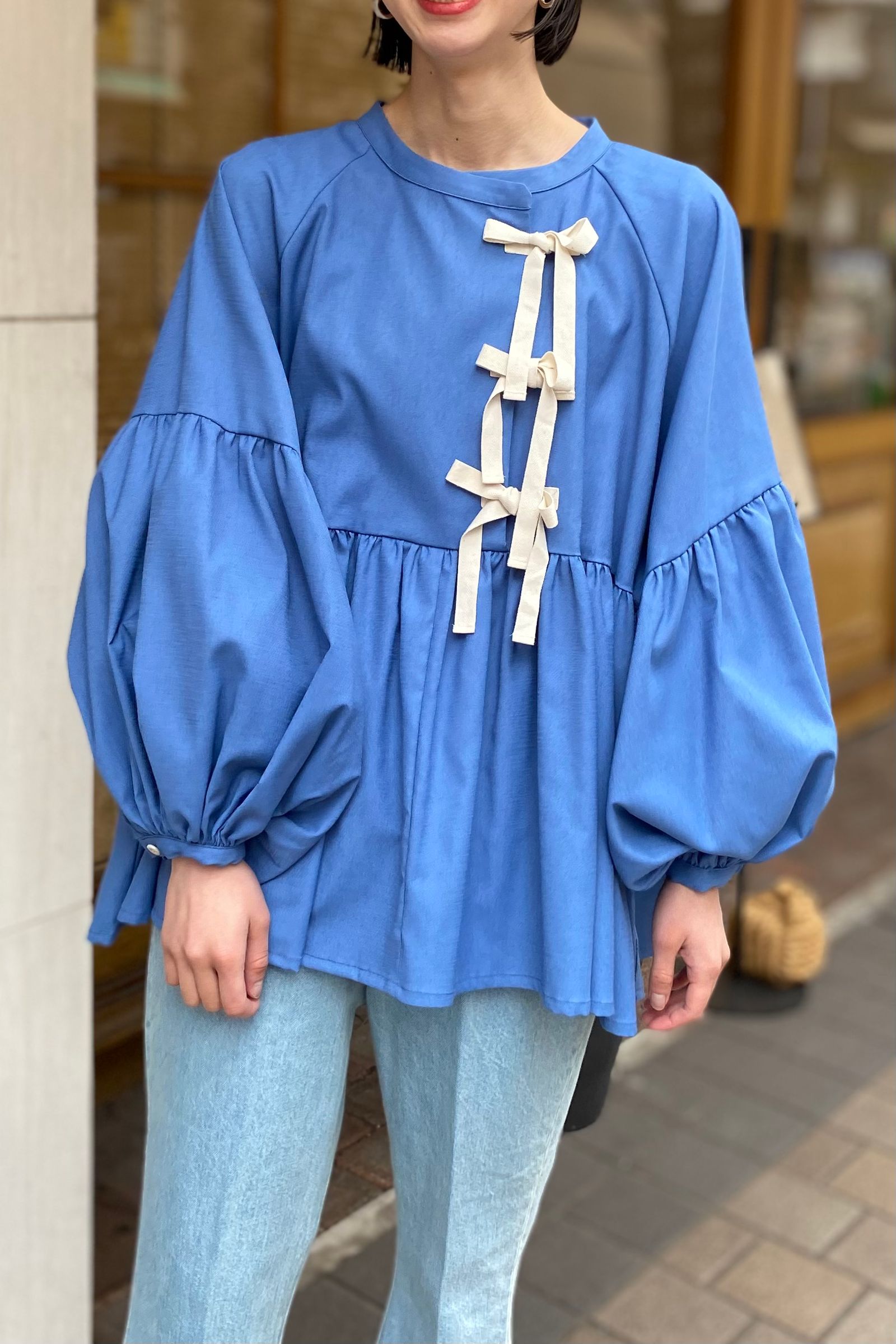 F/CE. - TECH LINEN GATHERED BLOUSE -blue- women- 23ss