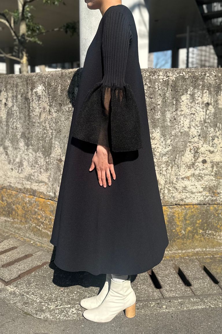 CFCL - POTTERY LUCENT LONG BELL SLEEVE FLARE DRESS -black- 23aw  