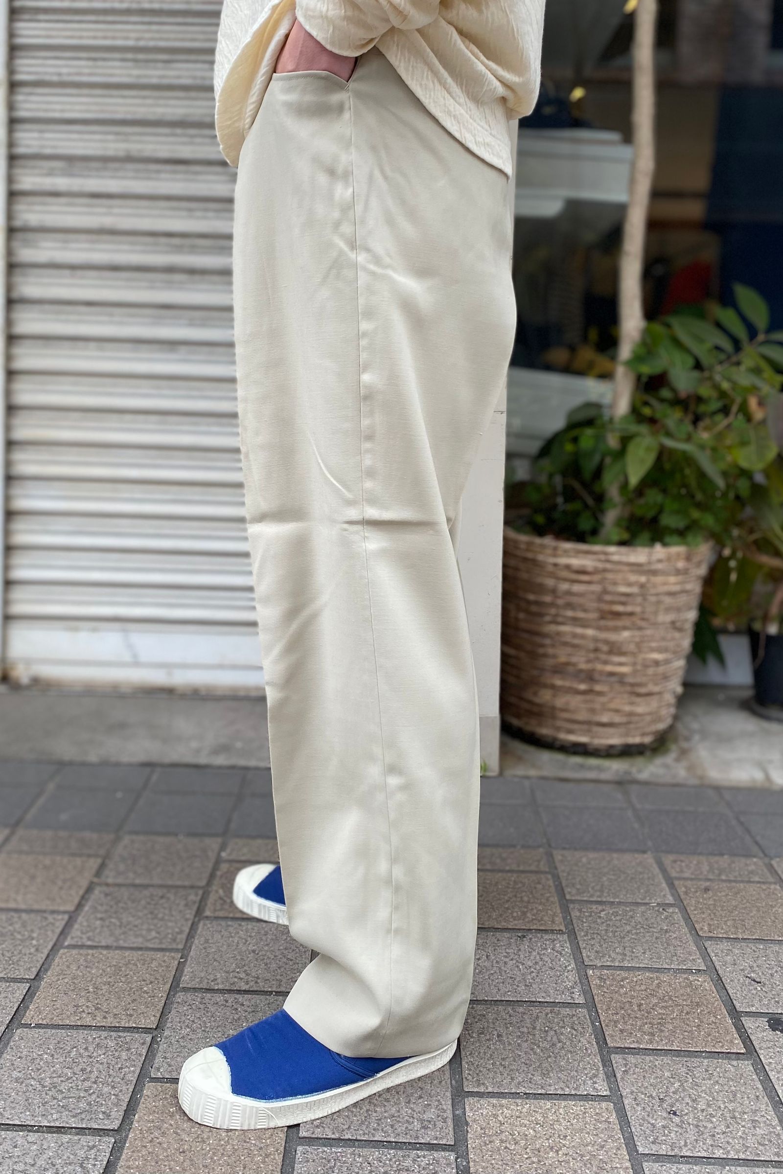 FARAH - 2タックワイドパンツ/T/Rホップサック -beige- 23ss men