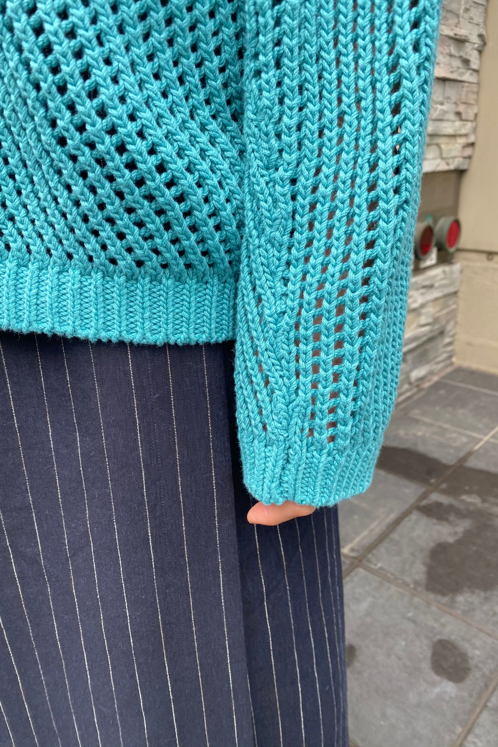cotton mesh crew neck knit 21ss women - 0 - TURQUISE