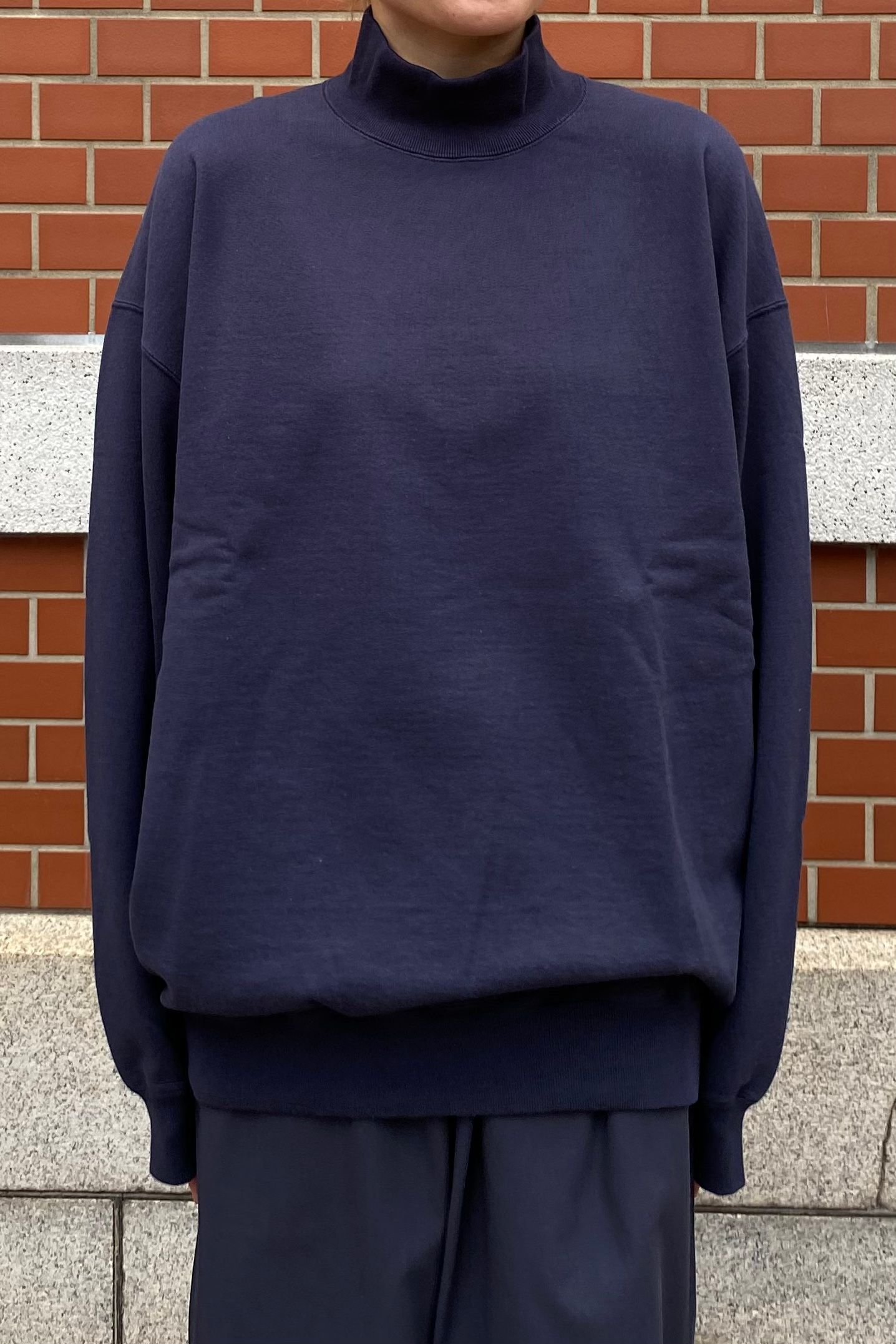 Y - organic cotton heavy weight fleece turtle neck-navy-23ss