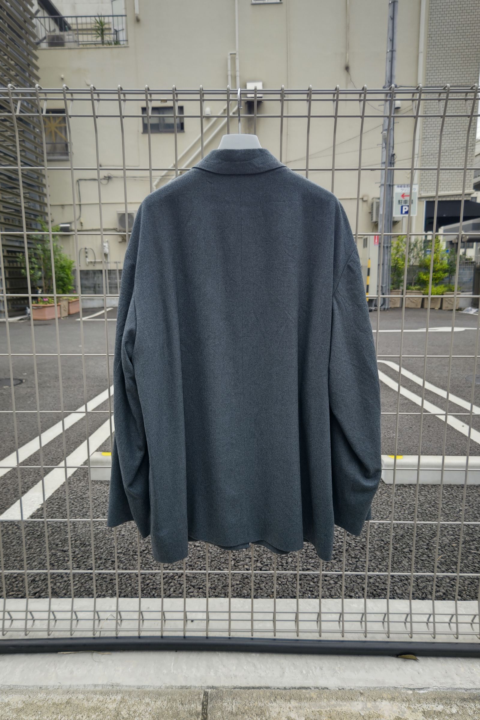 ATON - shrink flannel zip-up jacket -top grey- 22aw men | asterisk