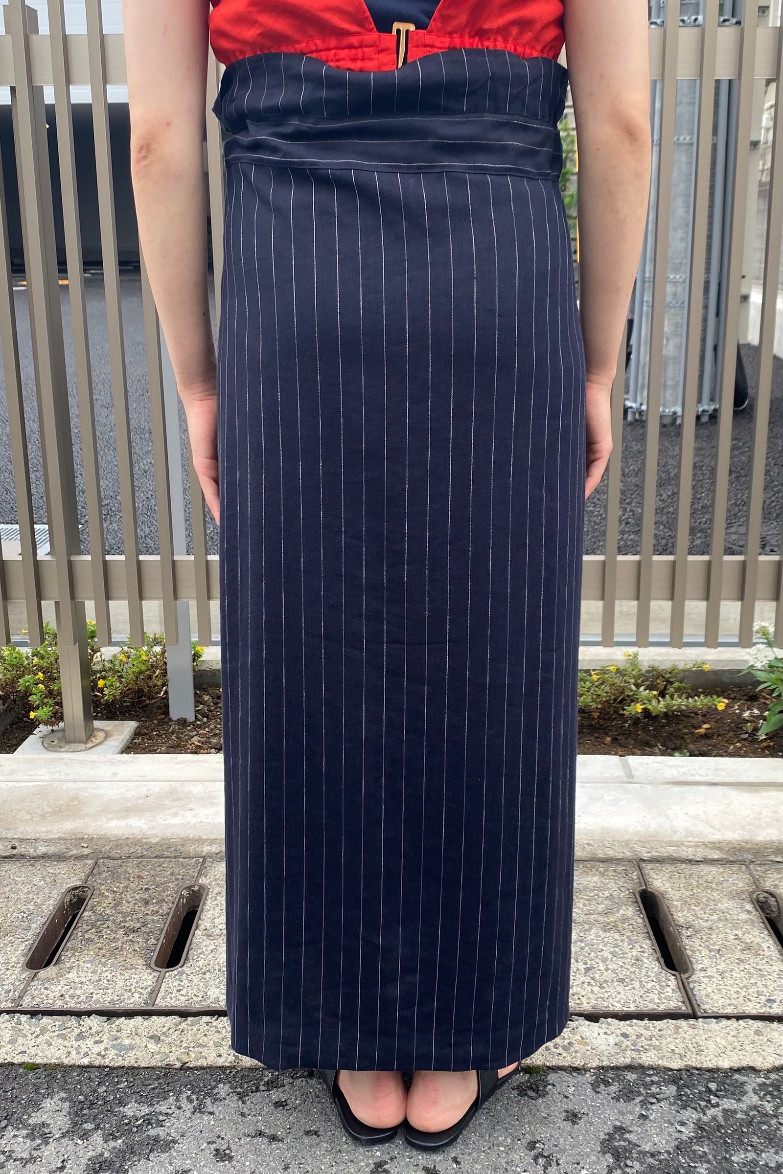 linen stripe wrap skirt 21ss women - S - NAVY STRIPE