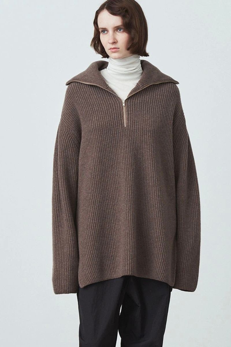 ATON - cashmere wool half zip pullover -natural- women