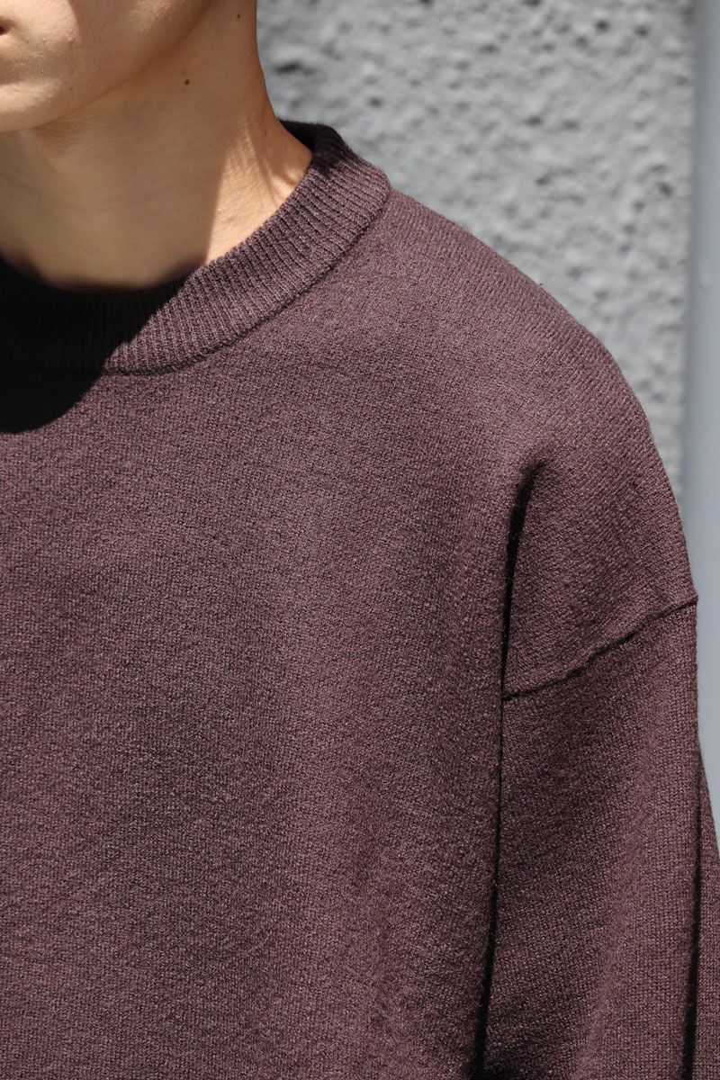 UNIVERSAL PRODUCTS - felted merino wool crew neck knit -brown