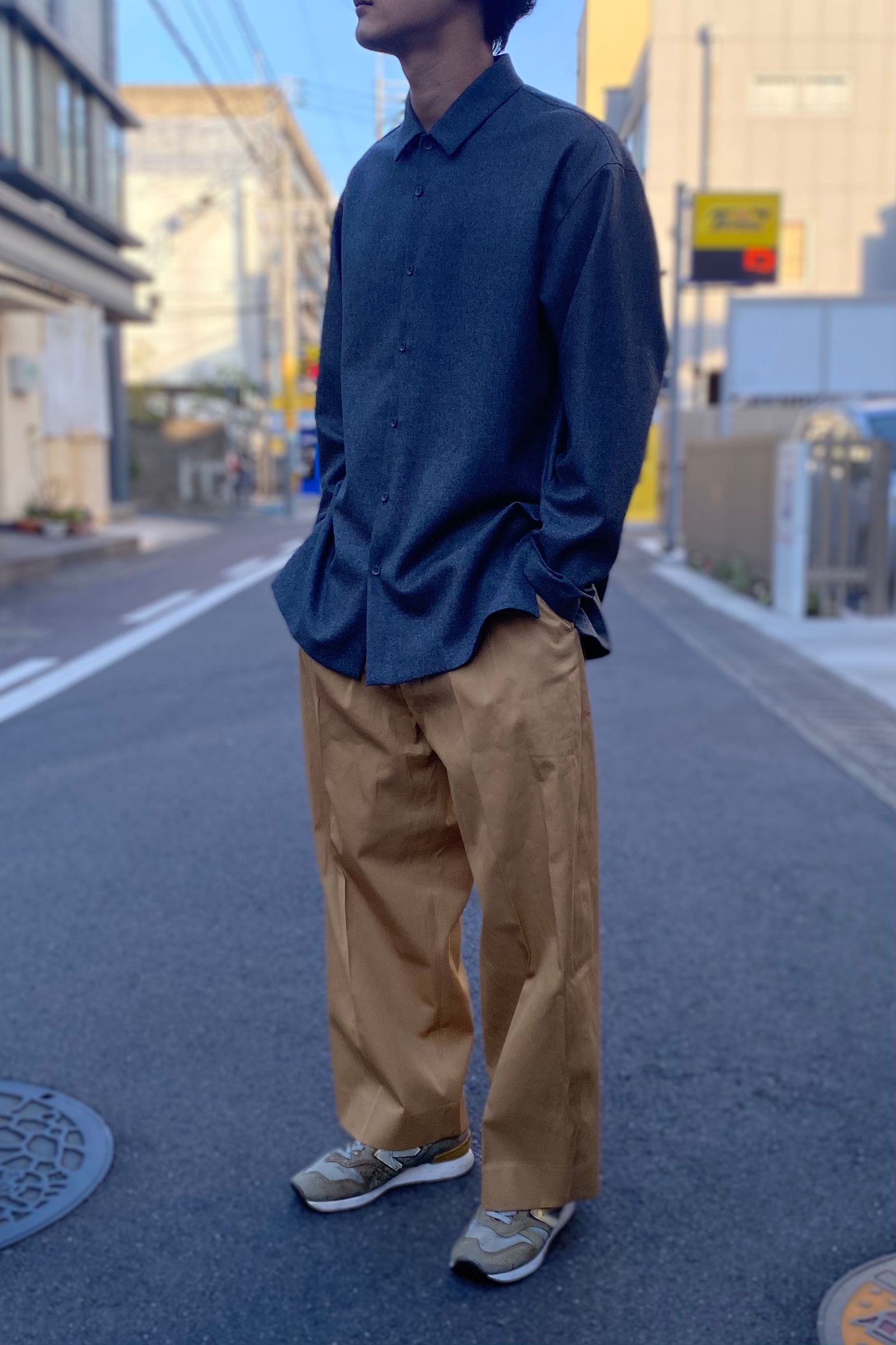 blurhms - dry gabardine super wide easy slacks-beige- 22ss men