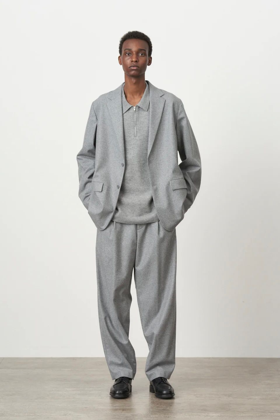 ATON - MERINO COLLEGE FLANNEL TWIDE PANTS -gray- 23aw