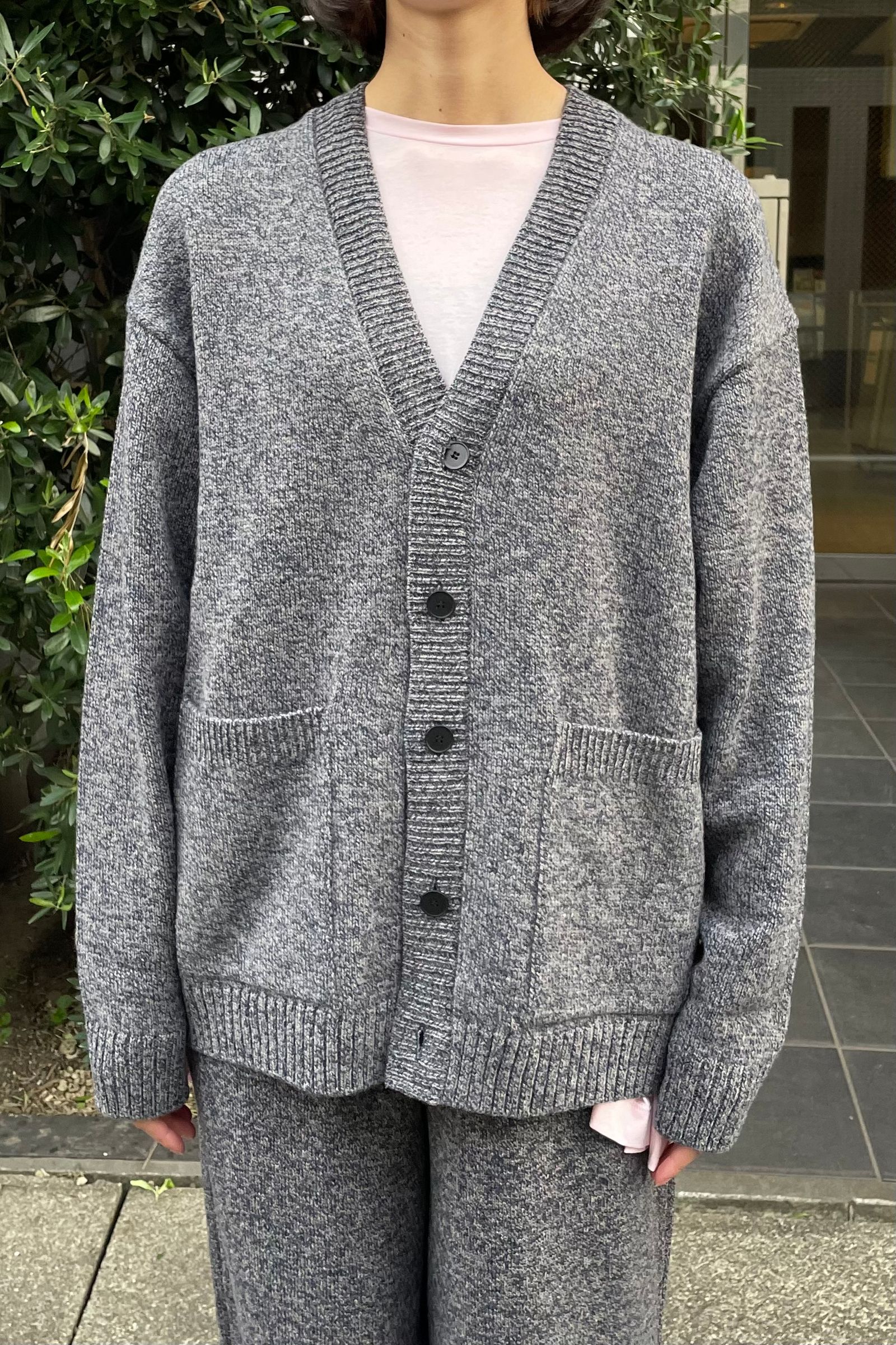 ATON - wool mouline oversized cardigan -charcoal grey- women