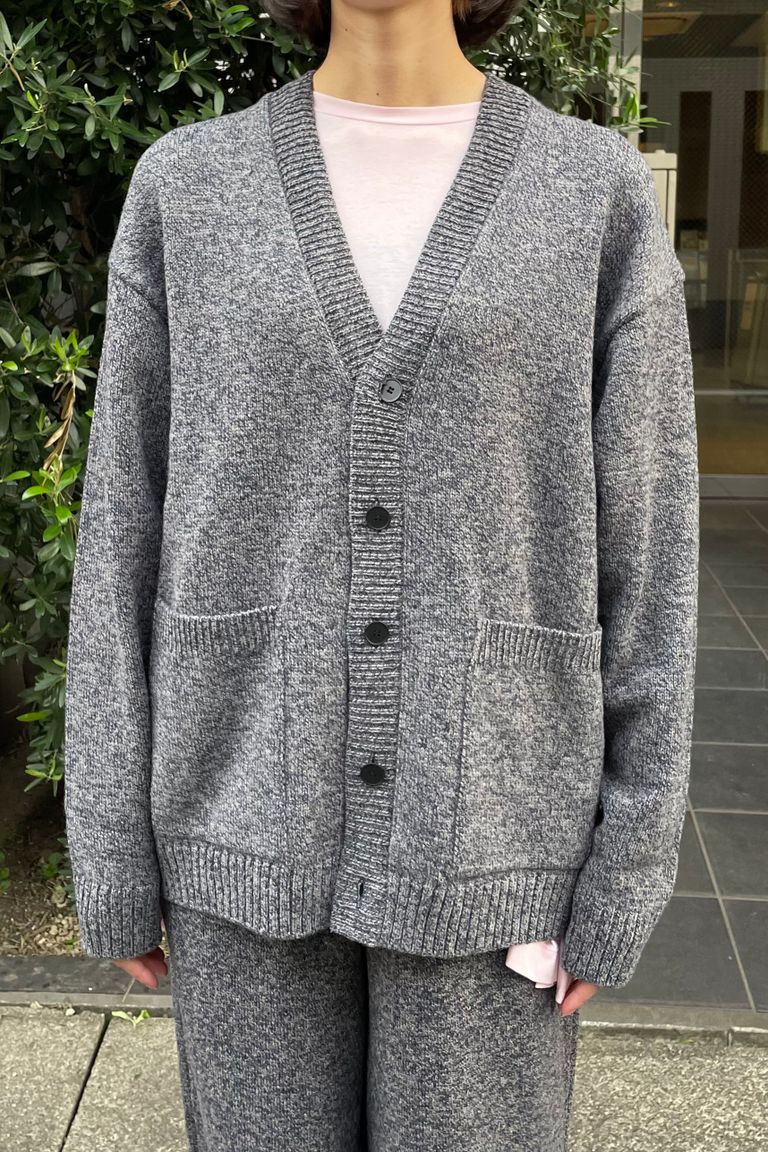 ATON - wool mouline oversized cardigan -charcoal grey- women  
