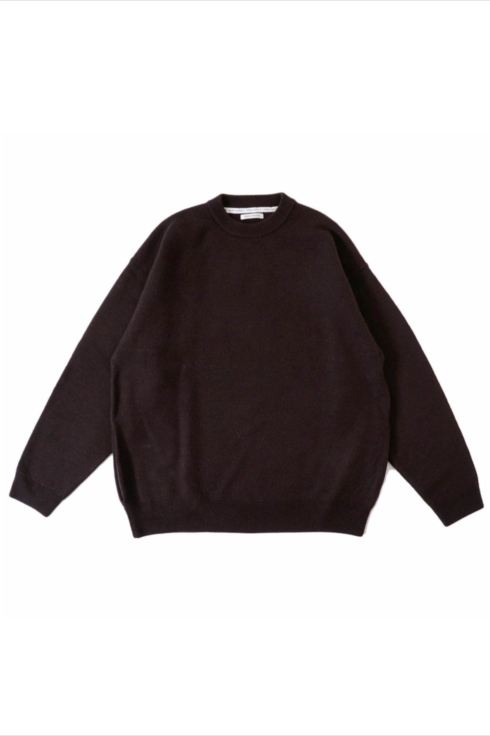 UNIVERSAL PRODUCTS - felted merino wool crew neck knit -brown