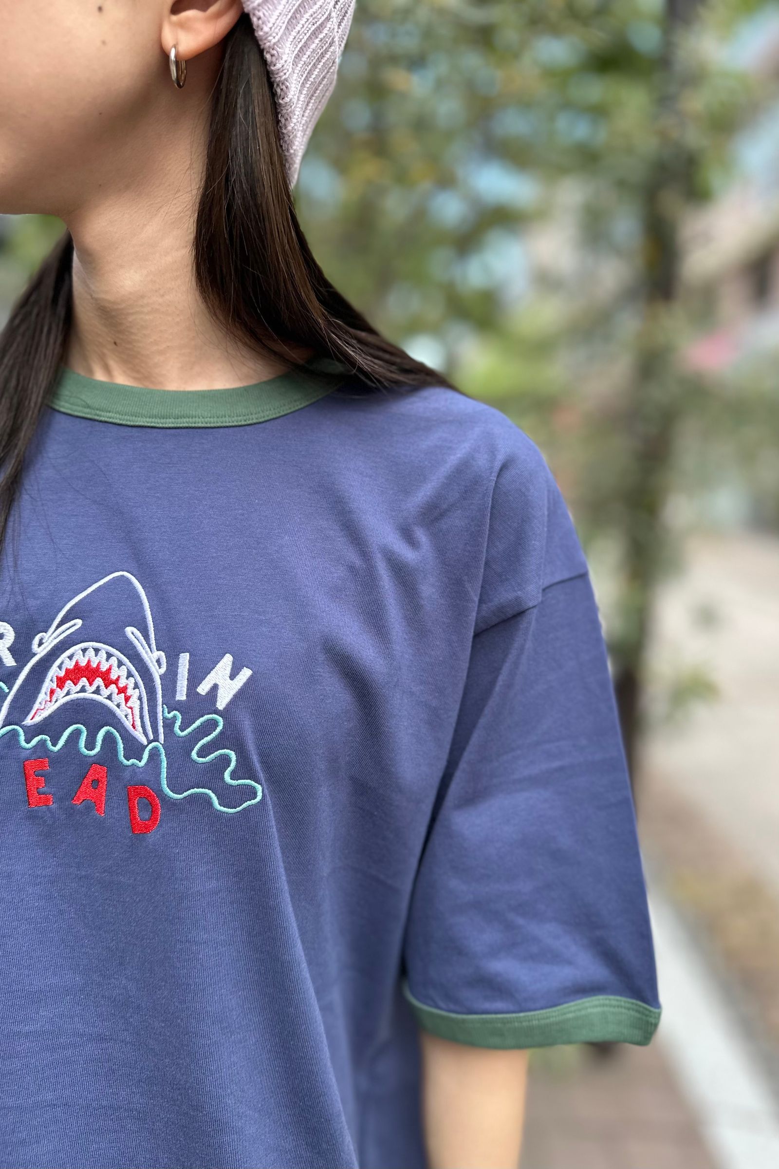 BRAIN DEAD - Shark Attack Ringer T-shirt -Navy- 23summer | asterisk