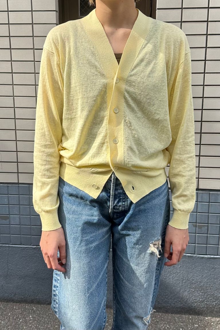 ATON - RECYCLED FRESCA V-NECK CARDIGAN -yellow- 24ss women | asterisk 