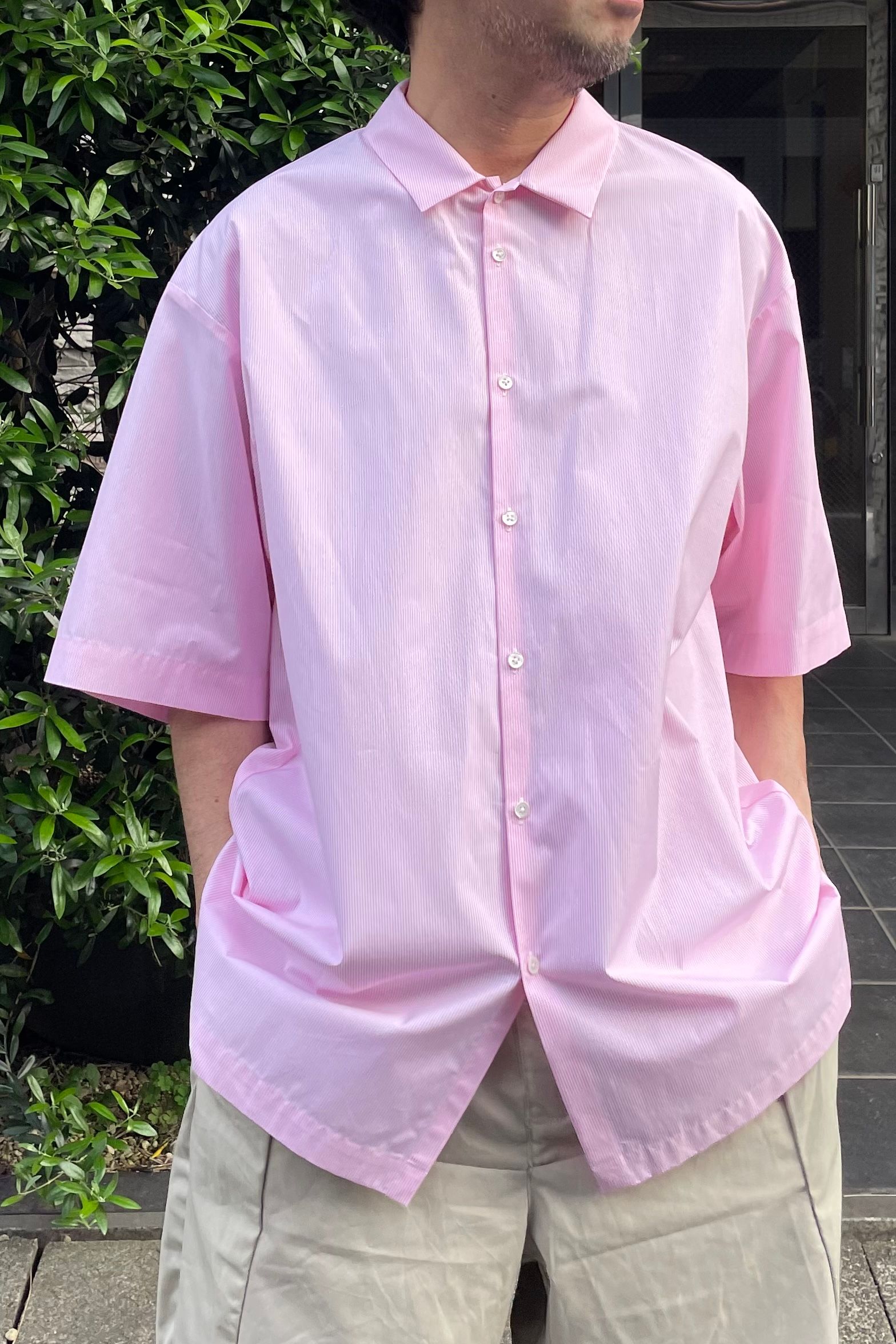ATON - giza stripe oversized shirt -pink stripe- men 23ss | asterisk