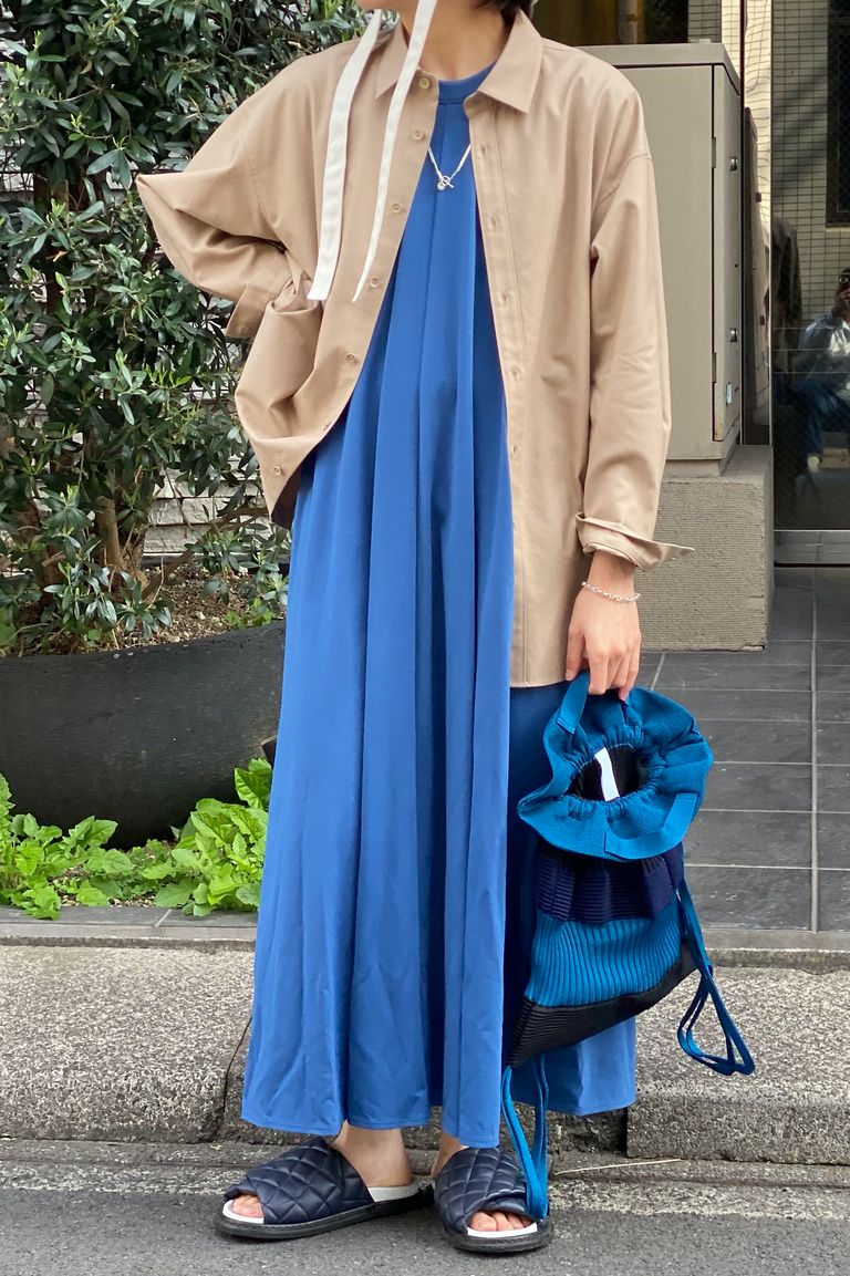 ATON - suvin air spinning 18/- flared dress -blue- 22ss women 