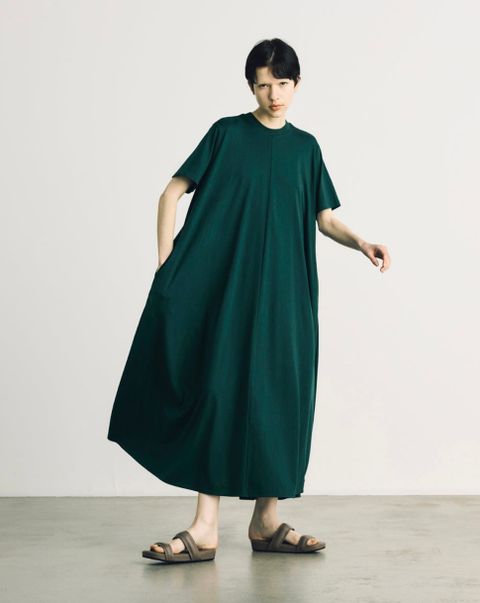 ATON - 48/2 natural dye flared dress -green- women 23ss | asterisk