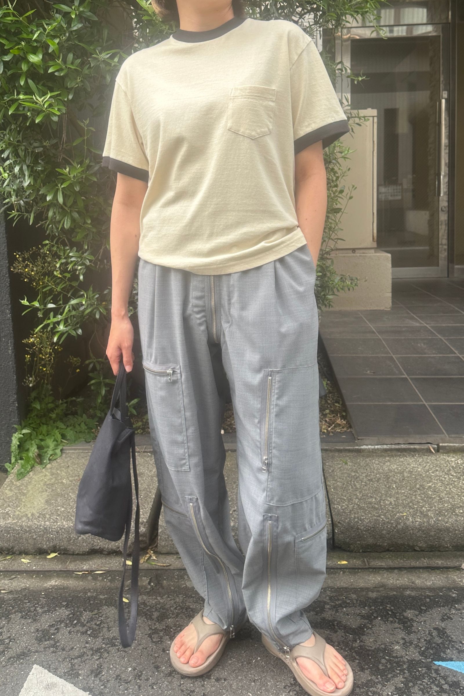 UNUSED - Short sleeve T-shirt-IVORY×BLACK- 25ss women | asterisk