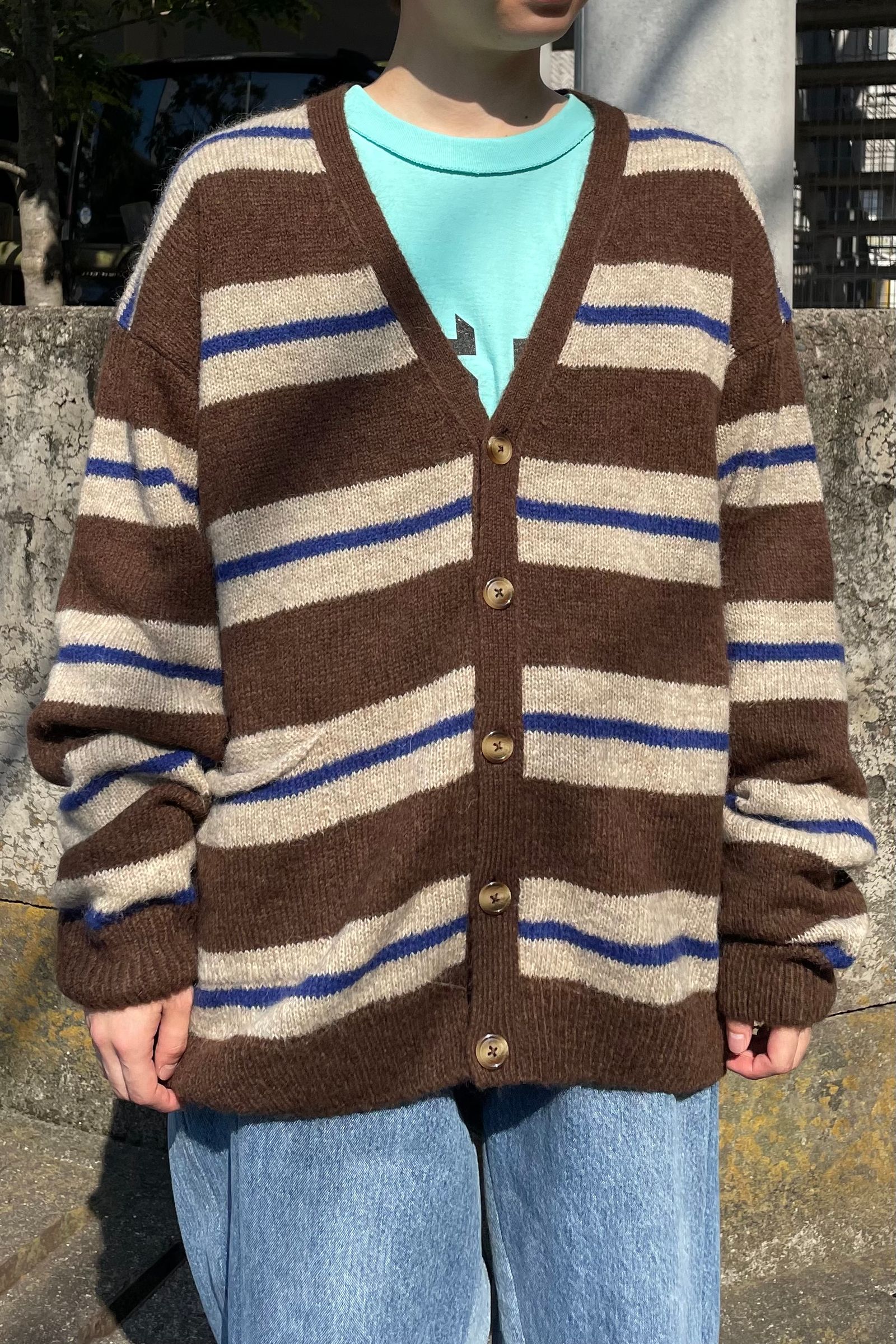 在庫限りセール タグ付き striped cardigan ZIP-UP rain drum MESH 