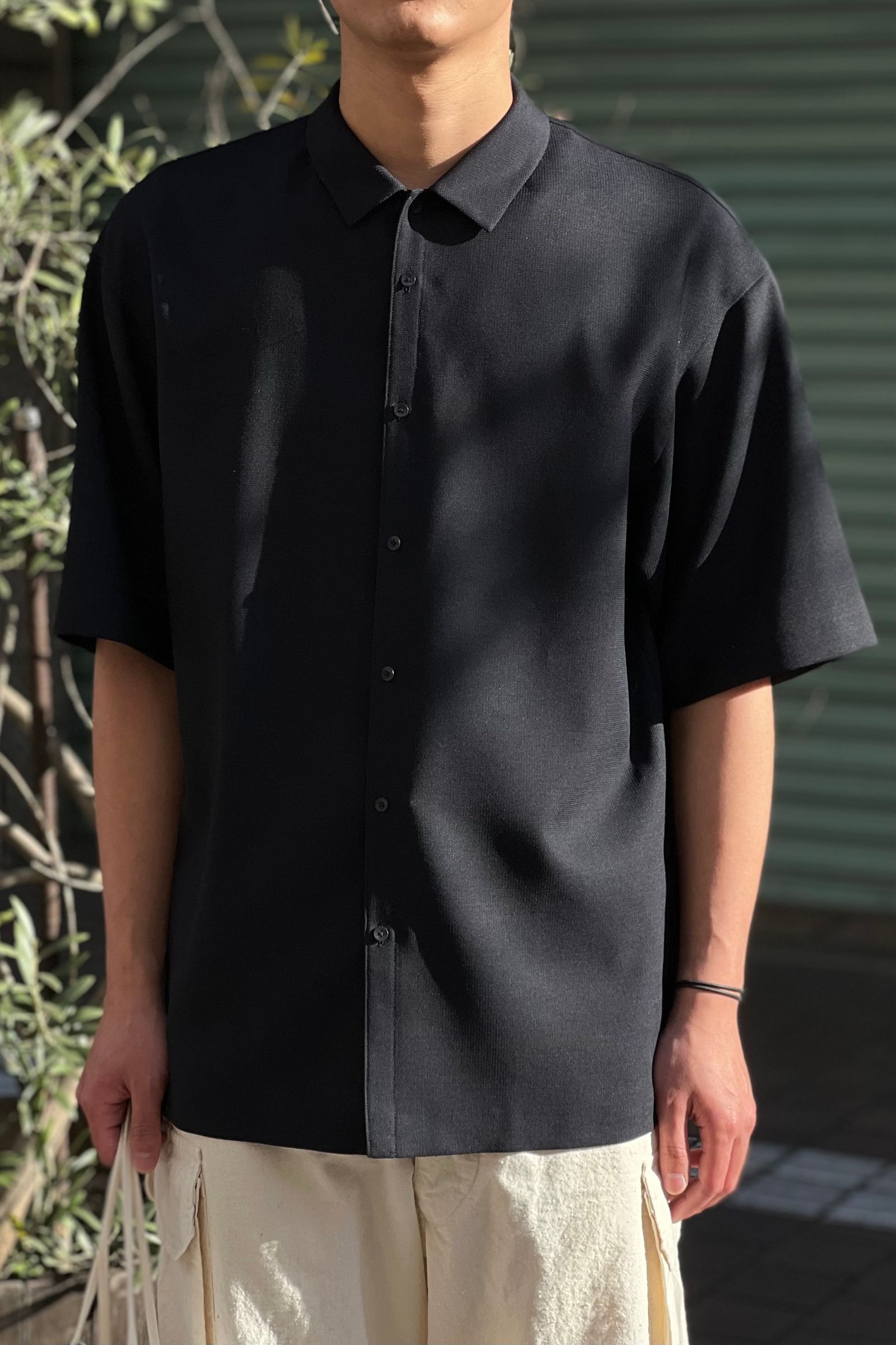 ATON - wool caramel pique oversized shirts -navy- 22ss men | asterisk