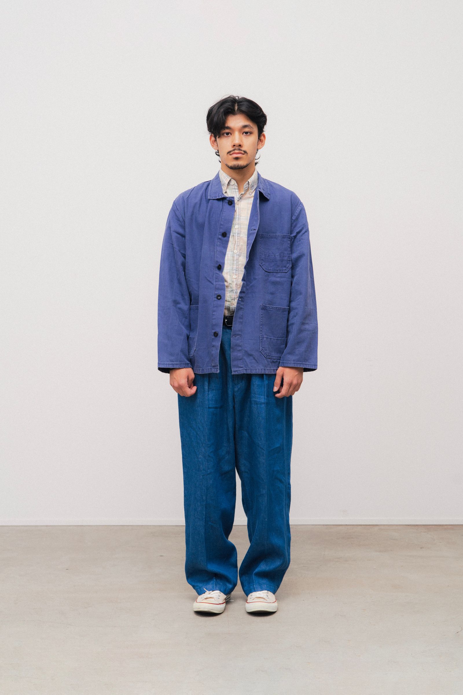 FARAH - 2タックワイドテーパードパンツ/リネン -blue- 23ss men