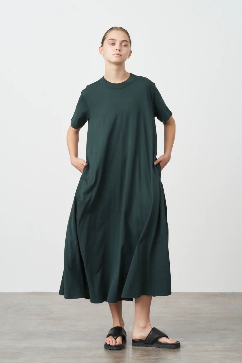 ATON - 48/2 natural dye flared dress -green- women 23ss | asterisk