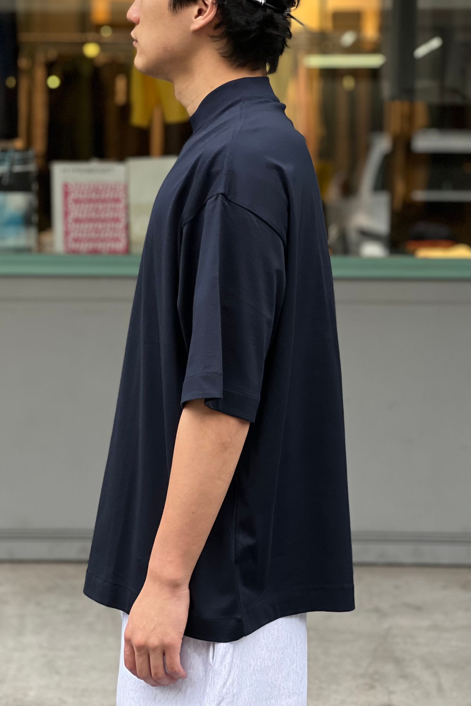 UNIVERSAL PRODUCTS - s/s mock neck t-shirt -navy-22ss | asterisk