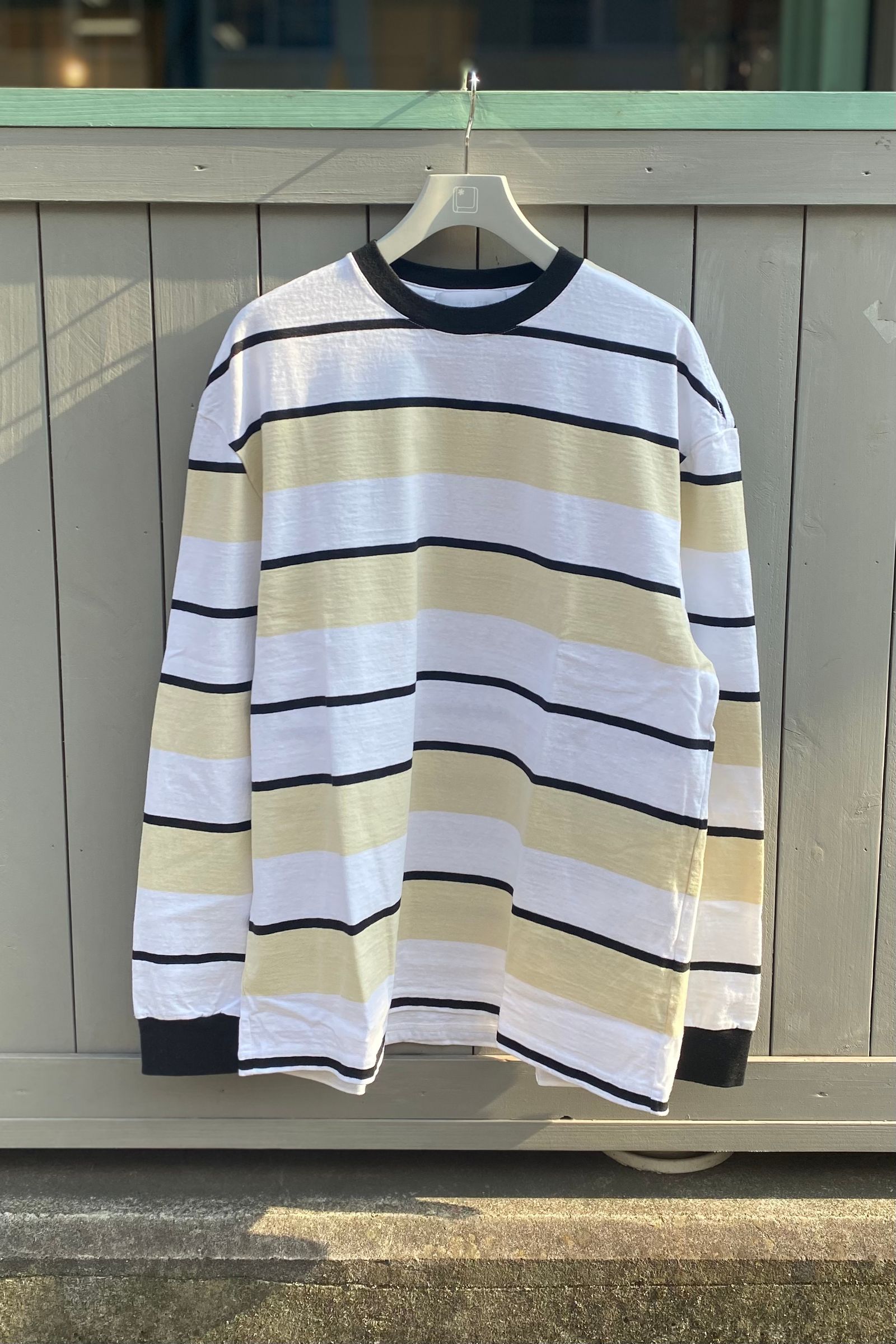 UNUSED - long sleeve panel border tee -white×beige- 22aw women