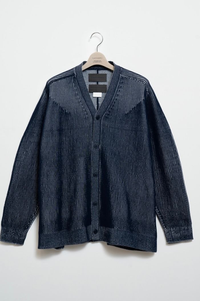 FUMITO GANRYU - ambient ribbed cardigan -white×navy- 23ss | asterisk