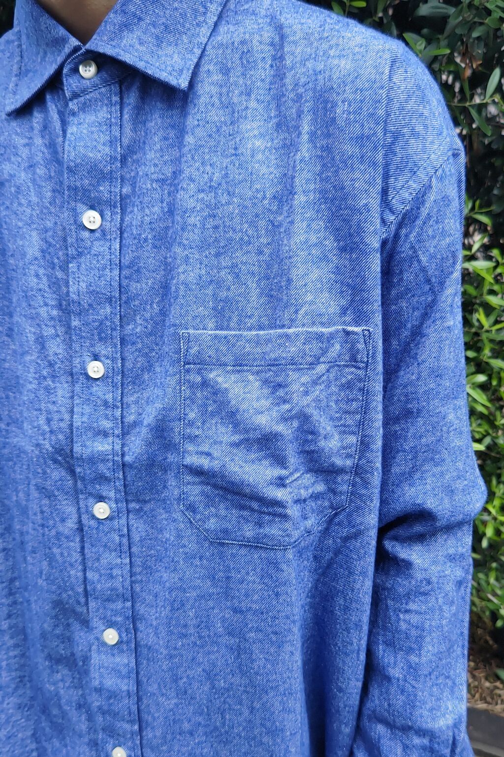 ts(s) - Color Chambray Cotton Flannel Cloth Baggy Fit Shirt -blue