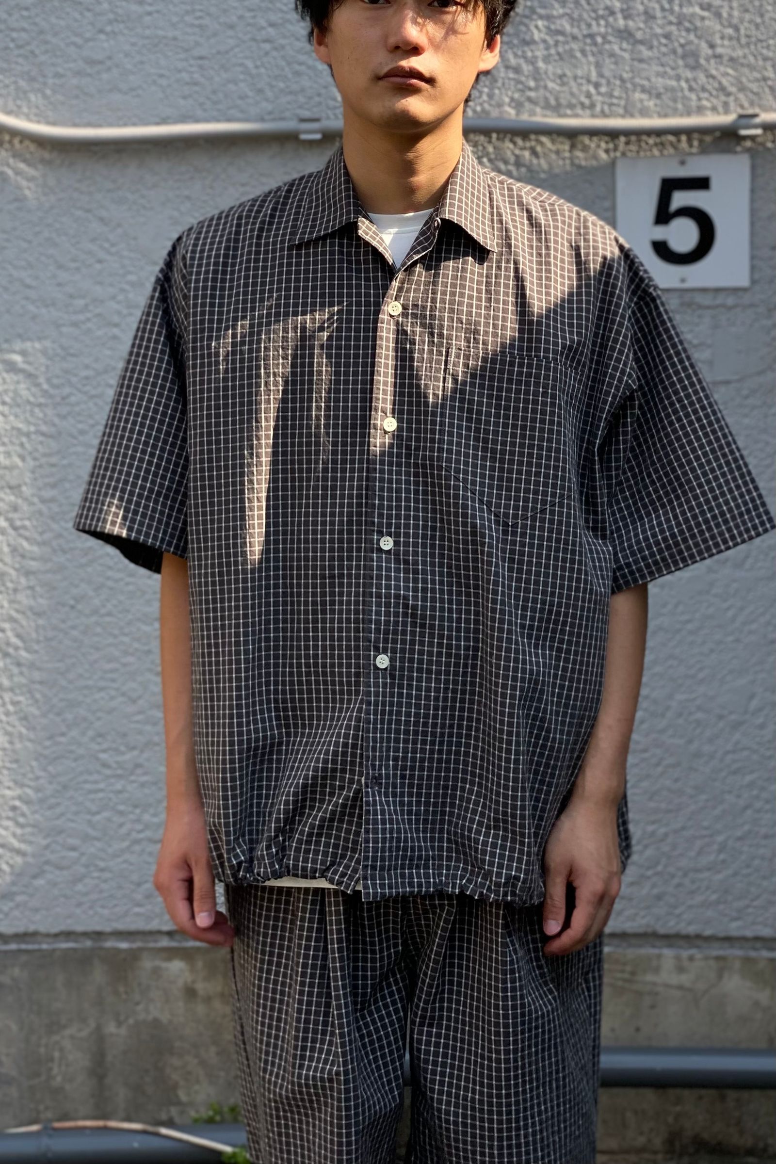 is-ness - balloon wide shirts -grey check- 22ss | asterisk