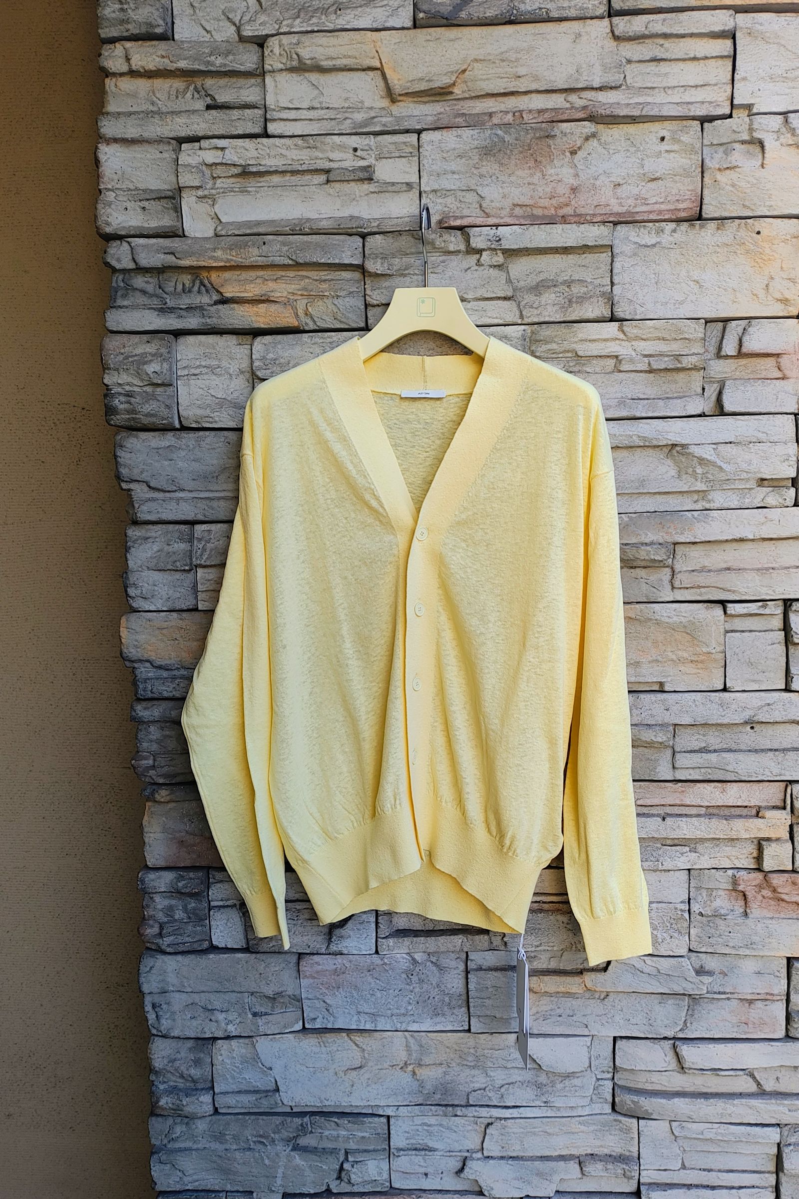 ATON - RECYCLED FRESCA V-NECK CARDIGAN -yellow- 24ss women | asterisk