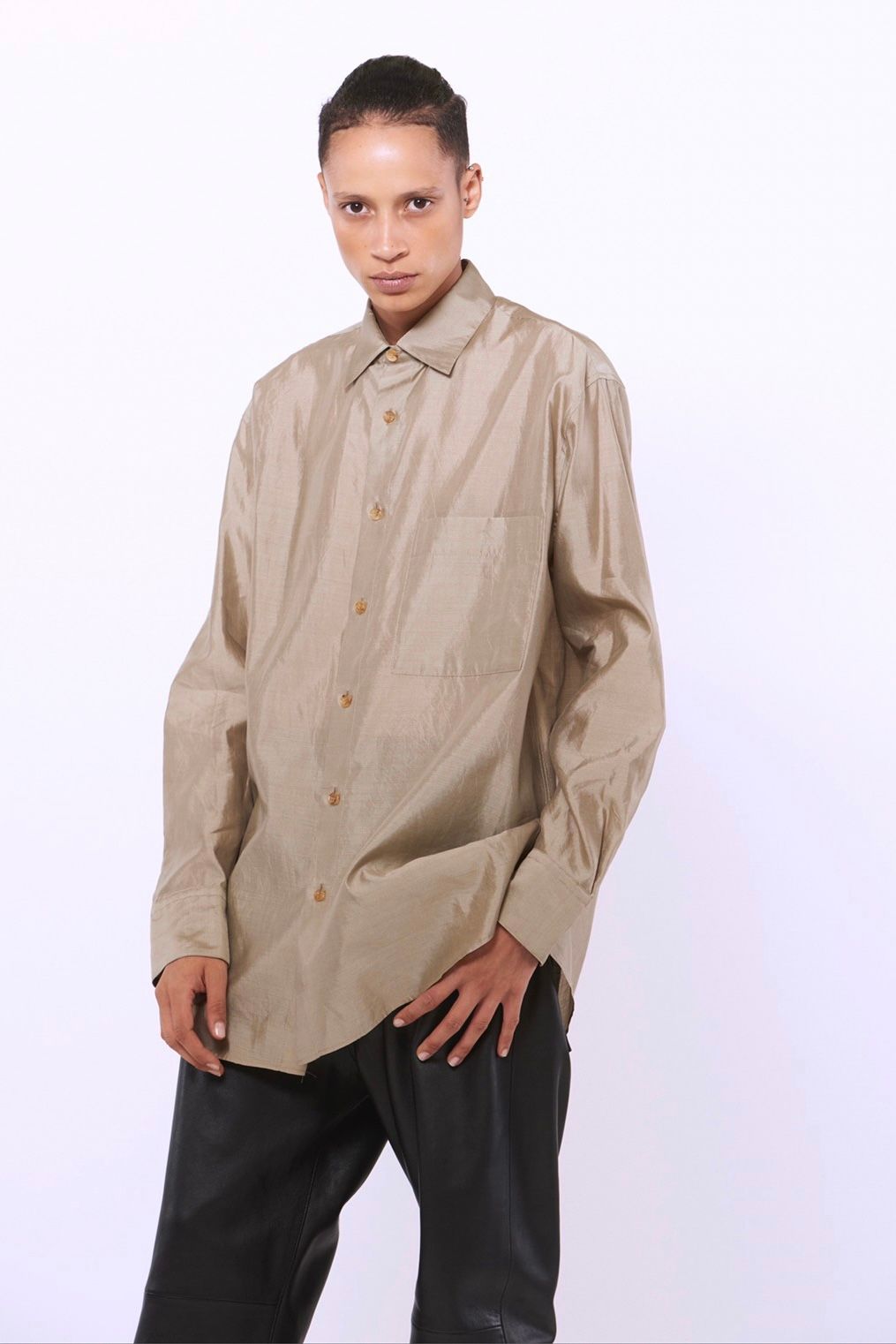 INSCRIRE - silk classic shirt -navy- 23ss | asterisk