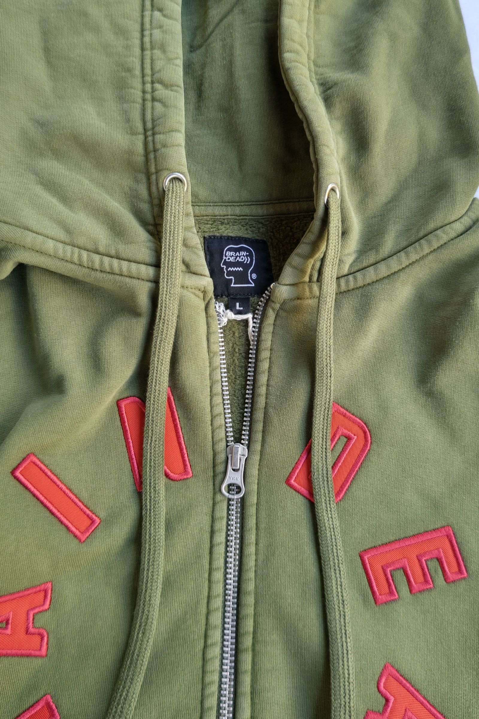 BRAIN DEAD - collegiate zip up hooded sweatshirt -olive- fall22 