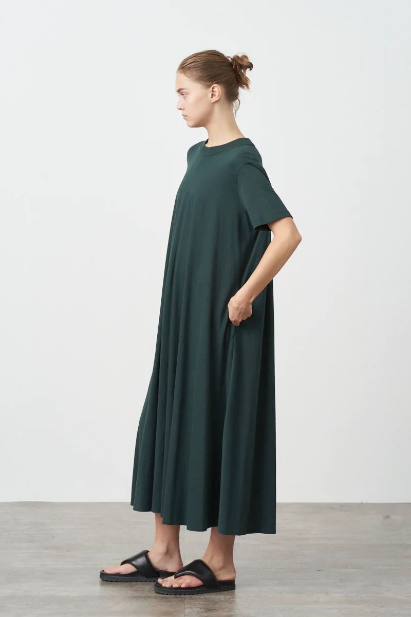 ATON - 48/2 natural dye flared dress -green- women 23ss | asterisk