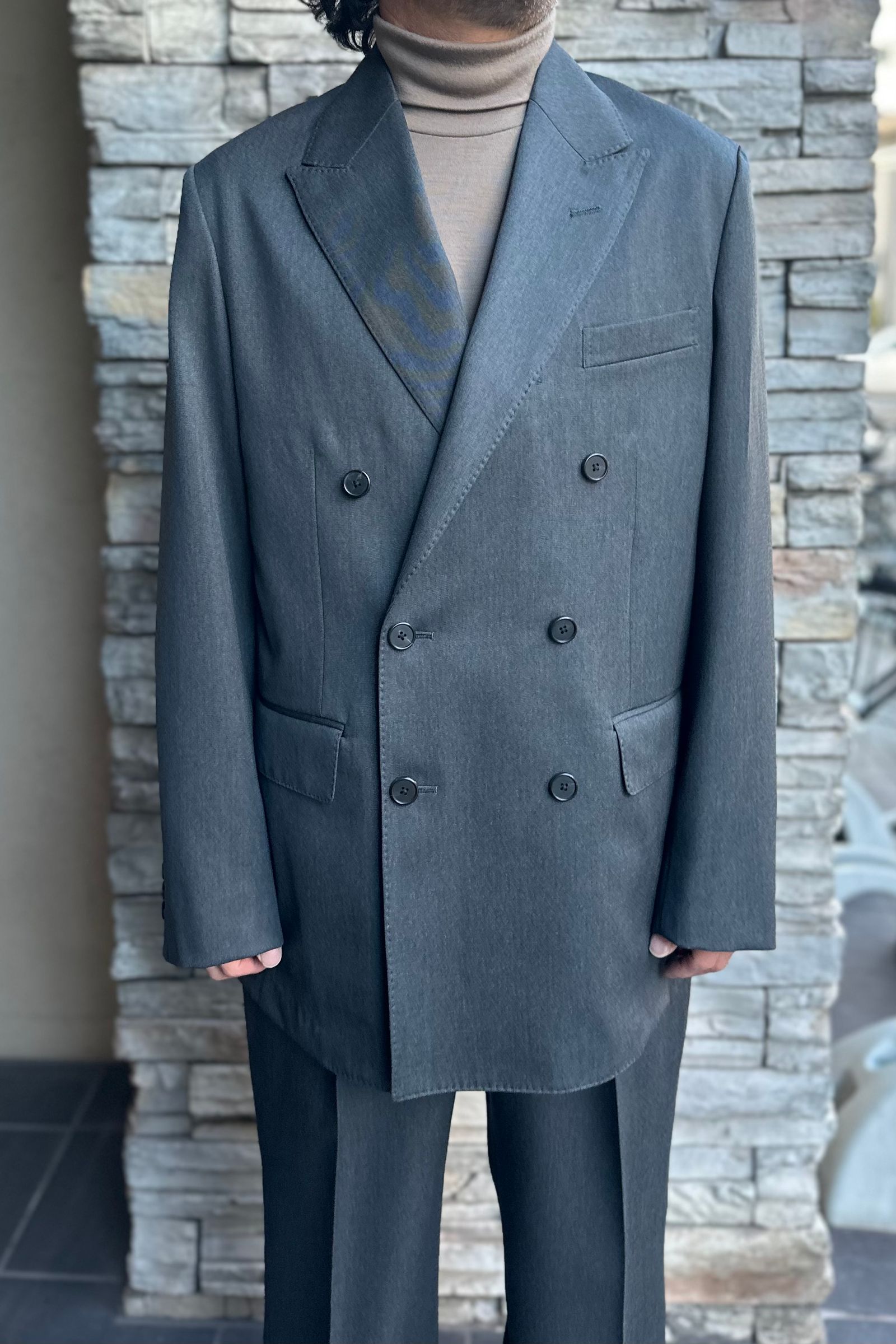 A.PRESSE - Wool Gabardine Double Breasted Jacket -M.GRAY 