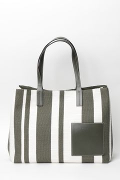 RIVIERA キャンバス ×  レザー ストライプ トートバッグ / オリーブ