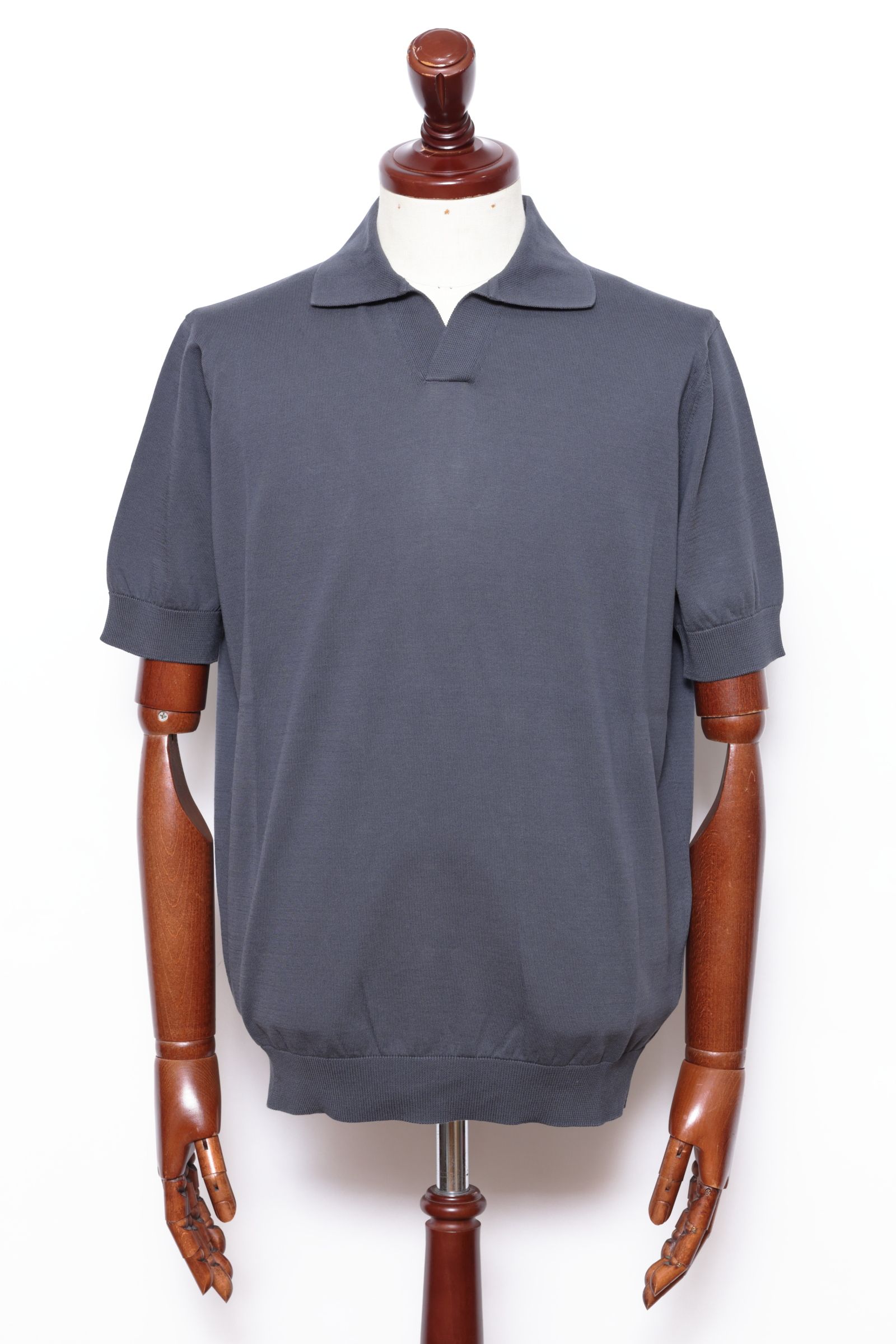 干場氏モデル クレープコットン ショートスリーブ スキッパーポロ / グレー