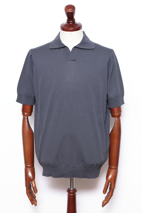 干場氏モデル クレープコットン ショートスリーブ スキッパーポロ / グレー