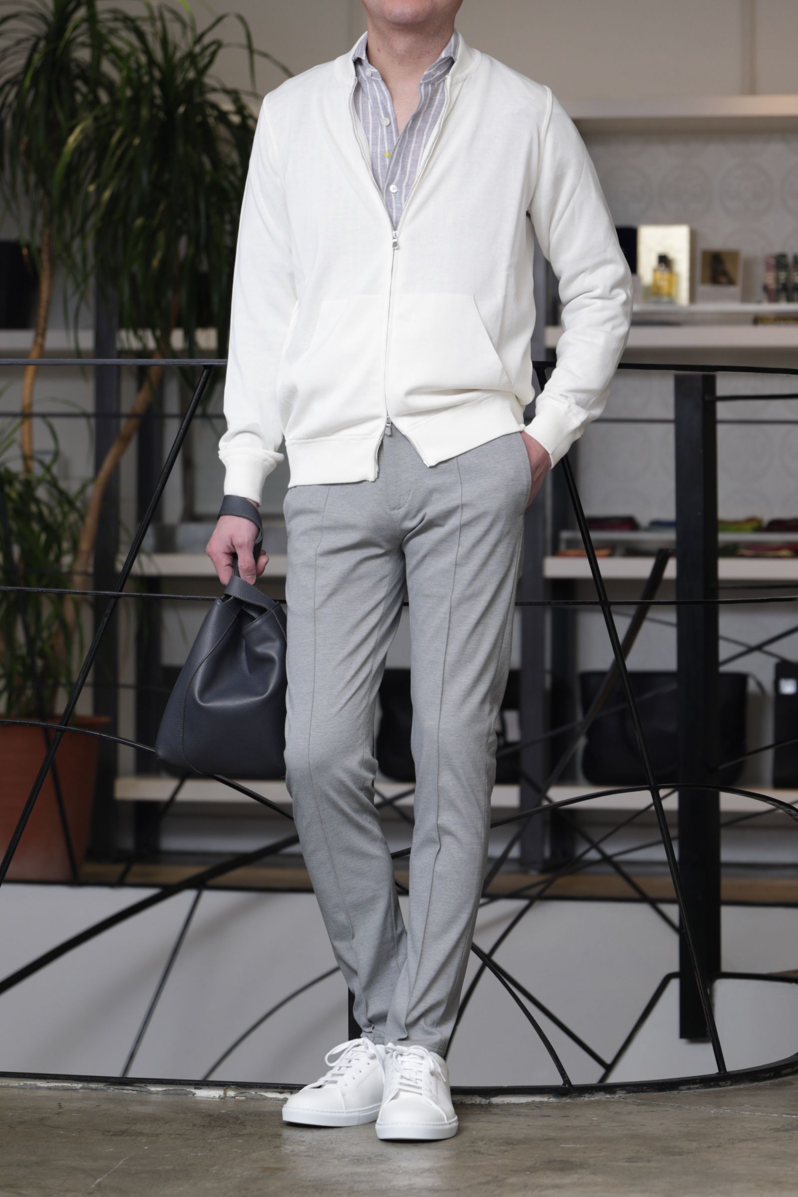 BZ1ML クレープコットン MA-1型 ジップアップニット / アイボリー 0020