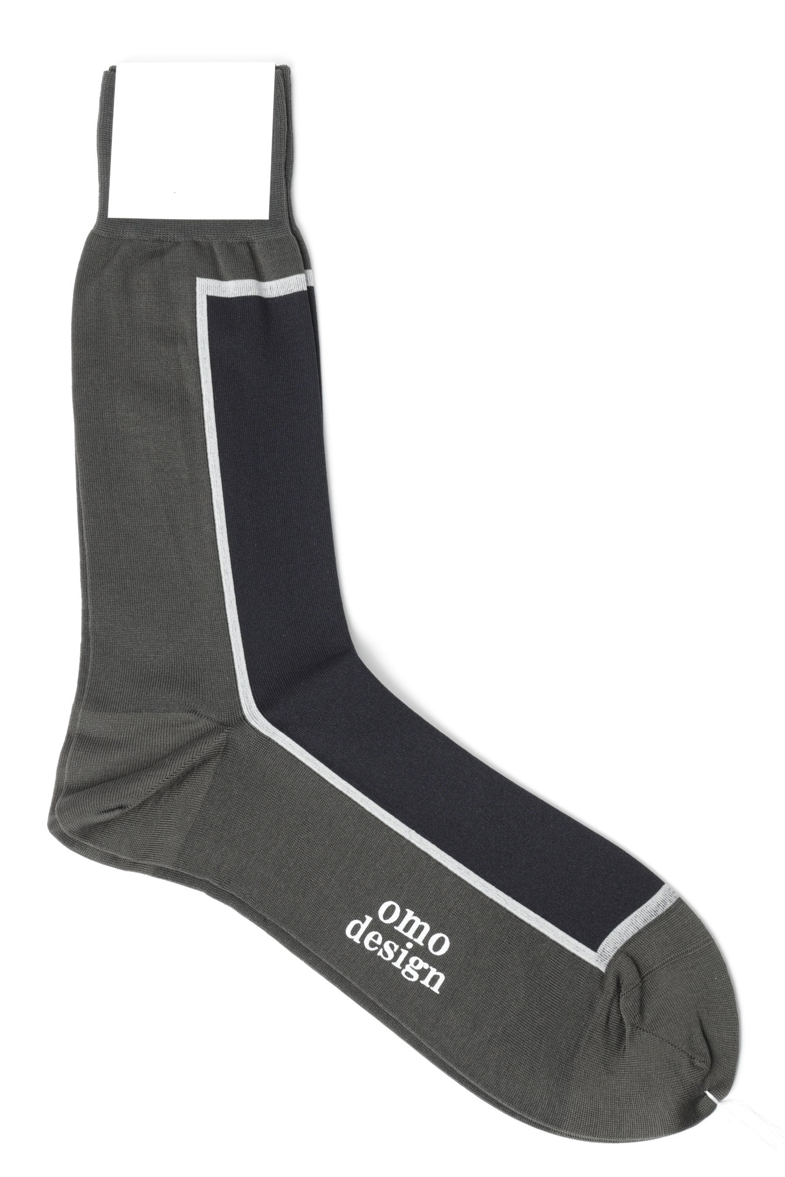 ネコポス対応(385円で発送)/ WINDOW  パネルデザイン コットン ソックス / カーキxブラック