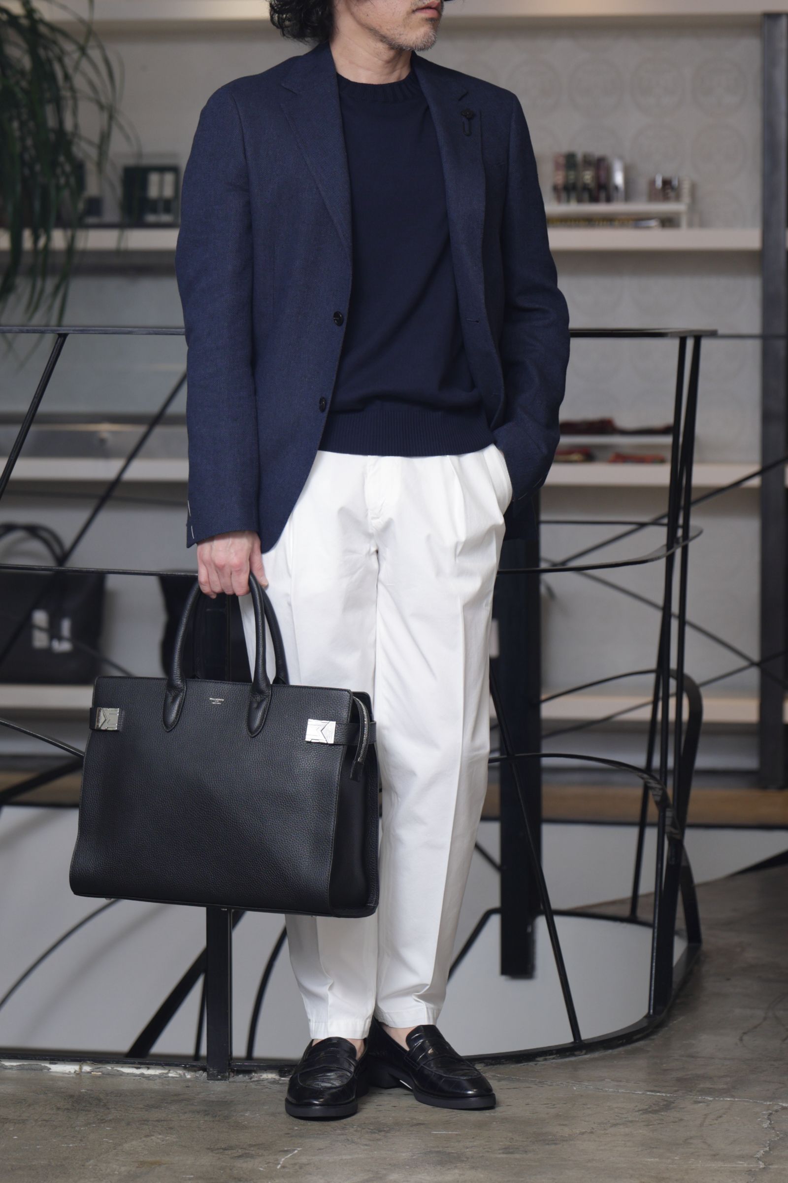 【干場氏モデル】PORTOBELLO コットン ボックスプリーツ テーパードパンツ / ホワイト 5120