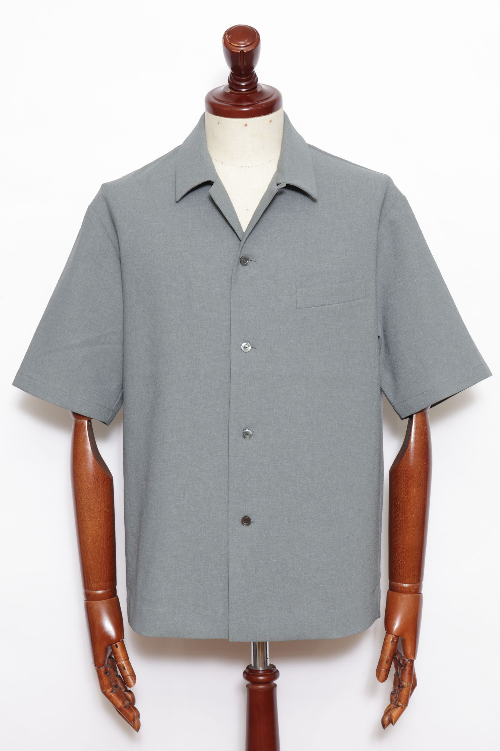 【セットアップあり】 EVALET イミテーションリネン オープンカラー 半袖シャツ/ GRY グレー