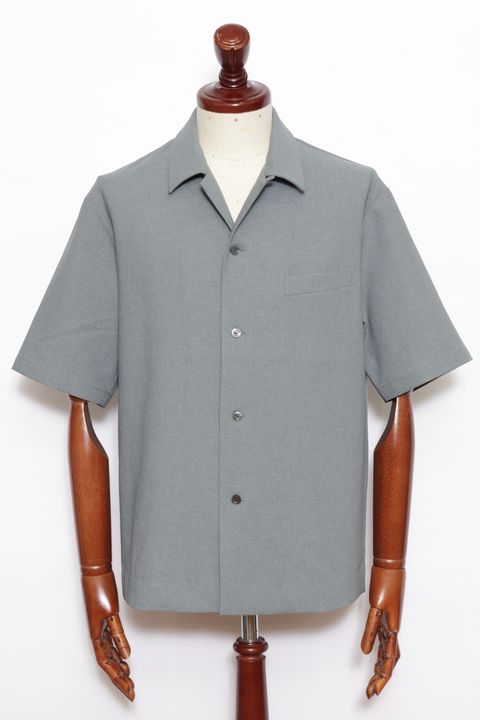 【セットアップあり】 EVALET イミテーションリネン オープンカラー 半袖シャツ/ GRY グレー