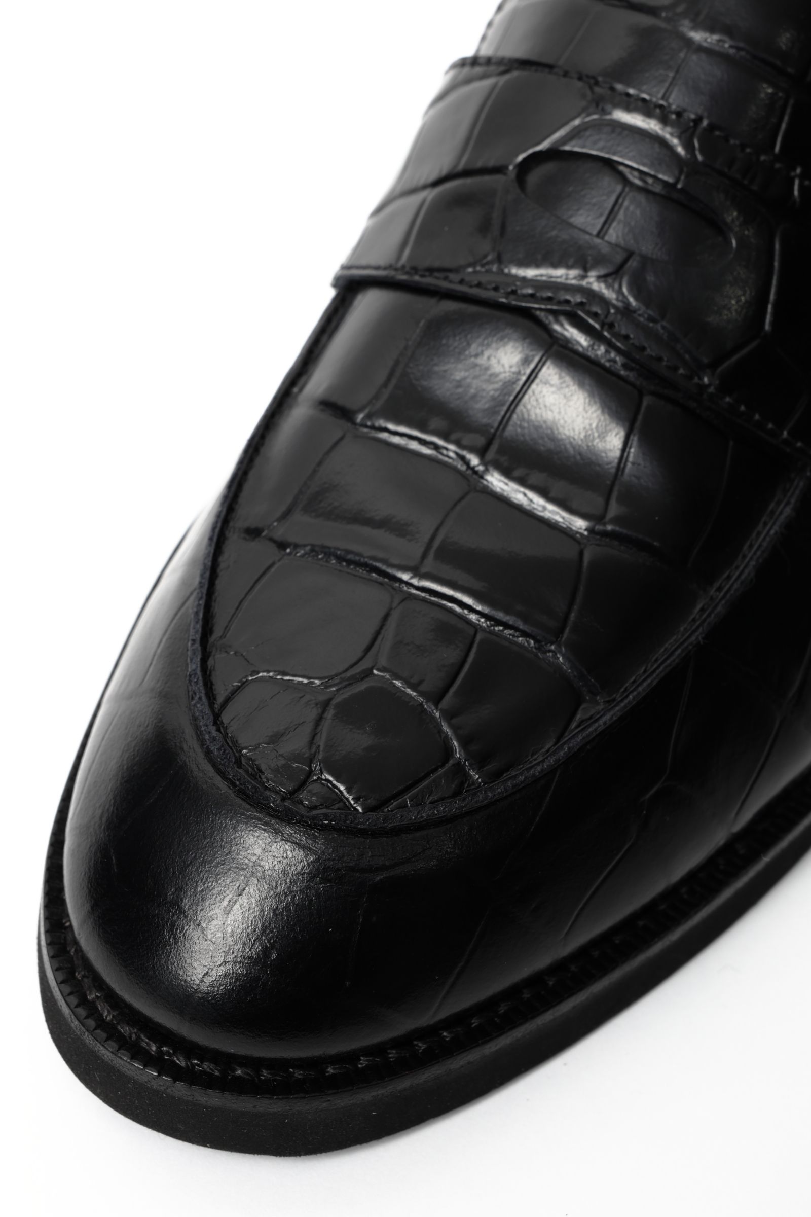 《BEKKU HOMME別注》【ふにゃ男シリーズ】クロコダイルスタンプ カーフレザー コインローファー シューズ 革靴 / ブラック