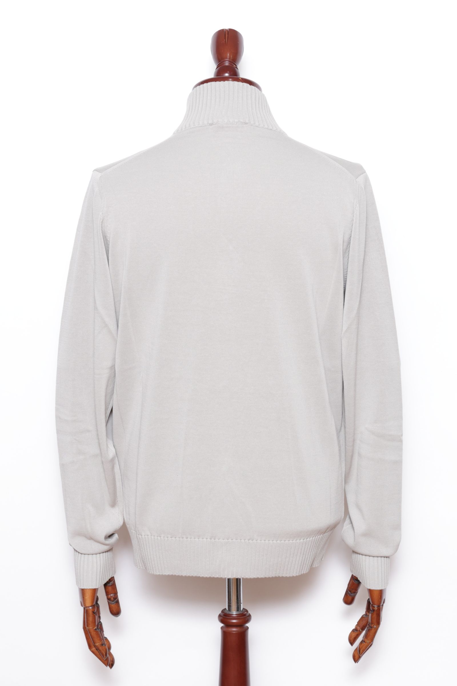 BB3MLT クレープ コットン ニット ハイゲージ スタンドカラー カーディガン / ライトグレー 0902