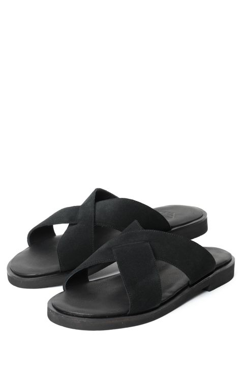 《BEKKU HOMME 完全別注》【ふにゃ男シリーズ】スーパーバック スエード クロスストラップ コンフォート レザー サンダル / ブラック