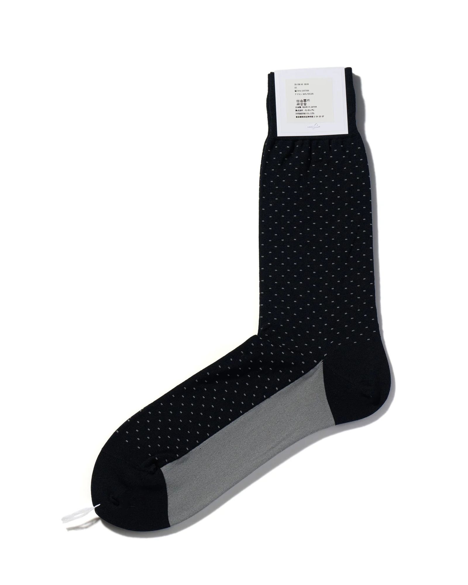 ネコポス対応(385円で発送)/ LIZARD  リザード入り ピンドット コットン ソックス / ブラック