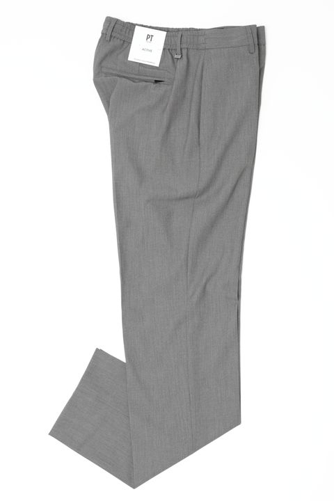 サイズ52まで ACTIVE ウール調 ポリエステル ストレッチ ノープリーツ ドレスパンツ / グレー